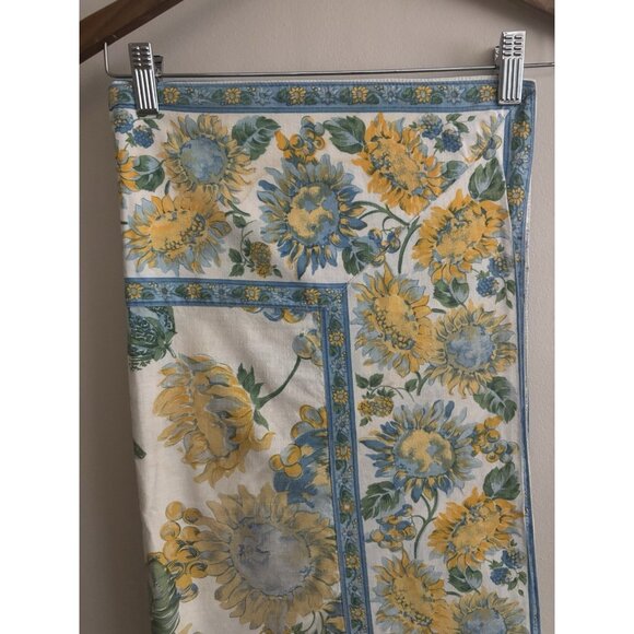 Vintage April Cornell Tablecloth Sunflower Yellow Blue Floral Cotton 48" X 49" - Picture 1 of 16